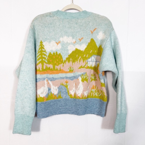Zara Jacquard Knit Intarsia Countryside Goose Geese Sweater Blogger Favorite - Picture 4 of 15
